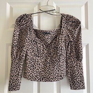 Zara Black and Tan Leopard Print Blouse